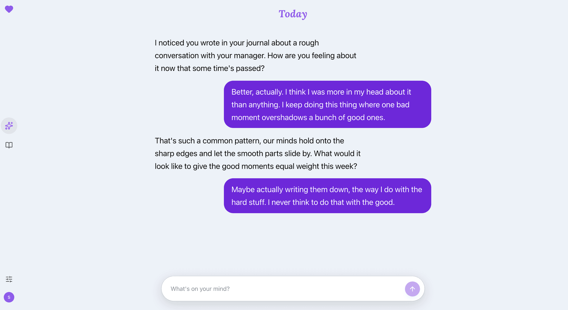 The Guide referencing a recent journal entry in conversation